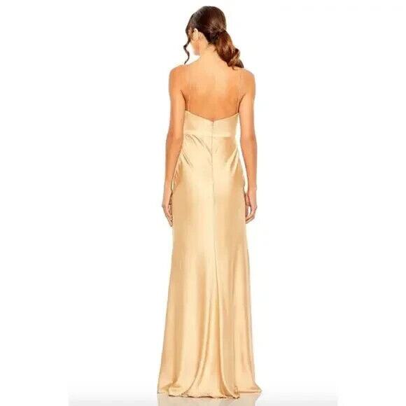 MAC DUGGAL GOLD TIE‎ FRONT WITH KEY HOLE DETAIL GOWN CHAMPAGNE SZ 0 68347 - Picture 2 of 6